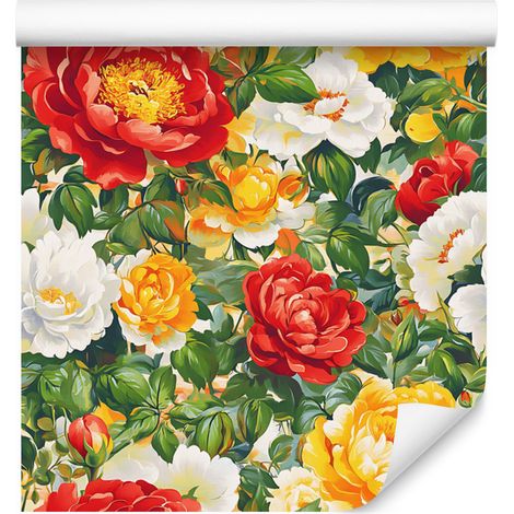 Papier peint à motifs floraux esthétiques or, rouge et citron vert 50x1000 cm (1/5)