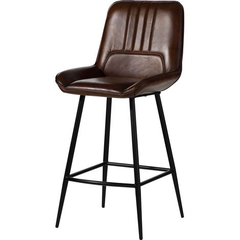 IRON LABEL 116 Sgabello bar in vera pelle - marrone 52x57x108
