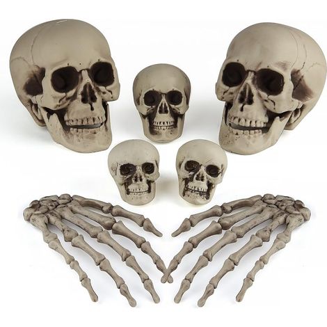 KUUQA Set mit 7 Halloween-Dekorationen: Totenkopf- und Skeletthände für eine Friedhofsparty. (1/5)