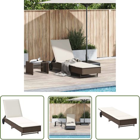 vidaXL Sonnenliege mit Rollen und Auflage Braun Poly Rattan (1/5)