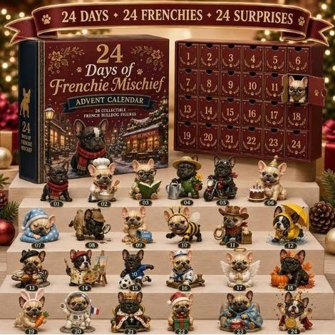 2026 Frenchie Weihnachts-Adventskalender 24-Tage Französische Bulldogge Weihnachtskleid A