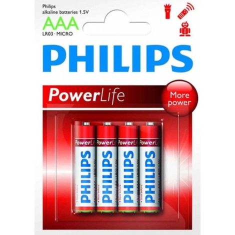 Aaa/lr03 Batteria alcalina 1,5v Philips Power Battery (blister 4 pezzi) Lr03aaax4-philips