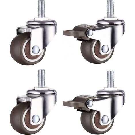 Lot de 4 petites roulettes pour meubles - 32 mm - Caoutchouc souple TPE (2 pièces avec frein) (32 mm) (1/5)