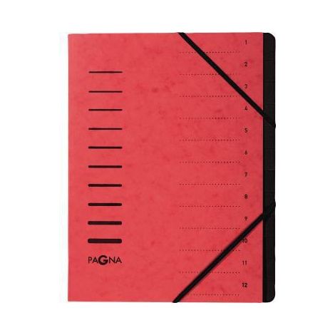 Ordnungsmappe DIN A4 240g/m² Pressspankarton Farbe: rot Farbe des Fächerblocks: schwarz 12 Fächer (1/4)