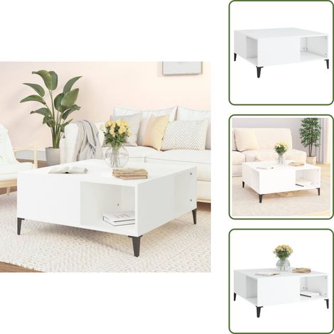 Table basse blanc 80x80x36,5 cm bois d'ingénierie - Table Basse Blanche - Meuble Salon - Table D'appoint - Table Côté Canapé - Rangement Intérieur (1/5)