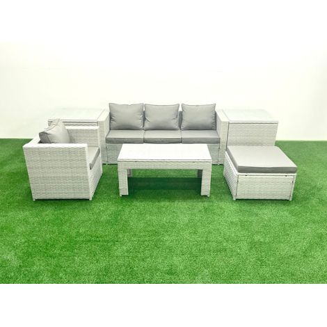 Fimous Polyrattan Gartenmöbelset mit Graue Kissen 5-Sitzer mit Sessel und Couchtisch (1/5)