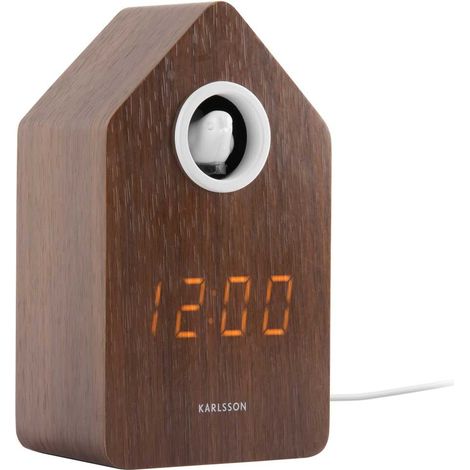 Réveil LED Horloge Coucou effet bois foncé sur prise - Karlsson