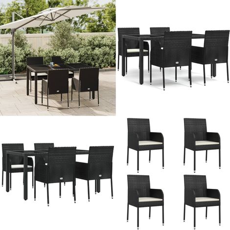 5-tlg. Garten-Essgruppe mit Kissen Schwarz Poly Rattan - Gartenmöbel - Essgruppe - Gartenset - Outdoor Möbel - Balkonmöbel - Home & Living (1/5)