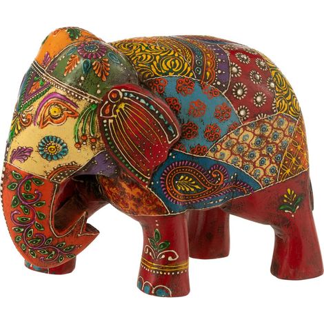 Statuette Éléphant en Bois "Delhi" 20cm Multicolore