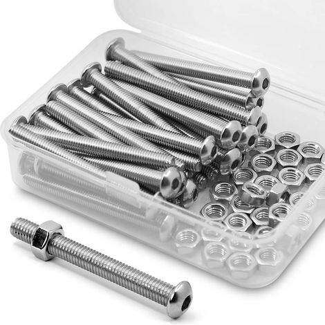 (30 Ensemble) M5 x 50mm 304 acier inoxydable Bouton vis à tête hexagonale et écrous