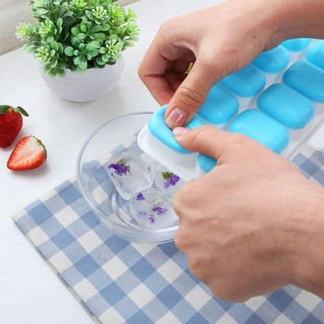 à glaçons flexible en silicone avec couvercle, 14 cavités extérieures, (1/5)