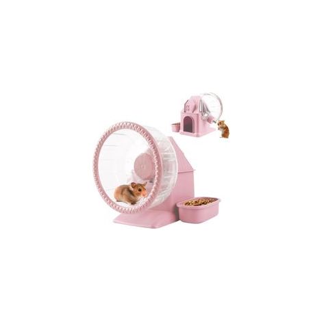 Ruota per criceti grande e silenziosa 4 in 1, ruota multifunzionale per criceti, ruota girevole silenziosa con accessori, ciotola per cibo e borraccia per criceti, gerbilli nani (rosa) - Crezuo