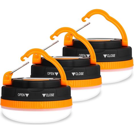 Camping Lights, Rechargeable LED Tent Lights, 4 Modes USB Portable SOS Light with Magnetic Base and Hook, IP43 Waterproof for Outdoor Use, Hiking, Fishing, Power Outages (3PC)