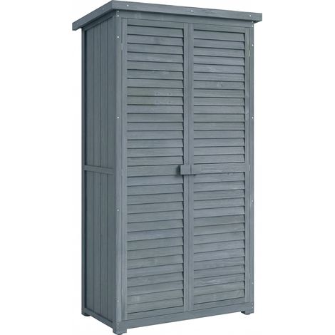 Abri de jardin/remise à outils en bois avec 2 étagères, toit en bitume et portes à persiennes, 87 x 47 x 160 cm, gris (1/5)