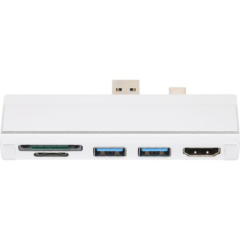 Hub USB 3.0 5 en 1 pour Surface Dock, lecteur de carte mémoire 5 Gbps, résolution 4K, coque en aluminium, échange à chaud, compatible Win10/Win XP, argenté (1/5)