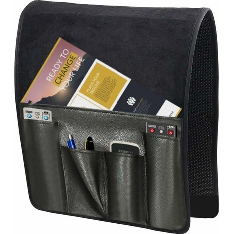 SABIR Organiseur d'accoudoir pour canapé, sac de rangement imperméable pour téléphone, magazine TV à distance (Noir,9034cm)—— (1/5)