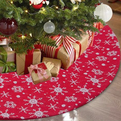 Tapis de sapin de Noël à motif flocon de neige rouge, 122 cm (1/5)