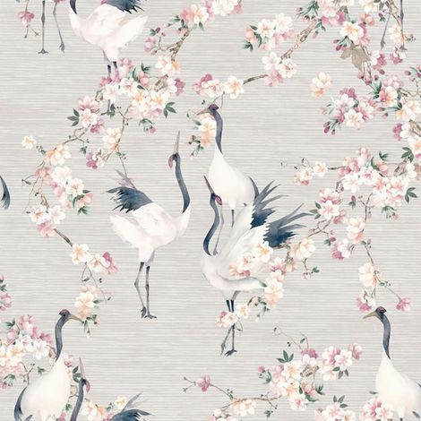 Arthouse Blossom Crane Natural Pink Wallpaper Floral Bird Flowers Grasscloth (1/4)