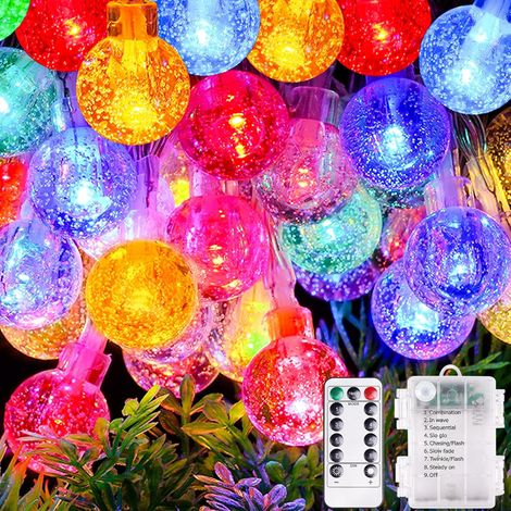 Guirlande Lumineuse Globe, 10m 100 LEDs Guirlande Lumineuse à Pile avec Télécommande, 8 Modes D’Éclairage pour Intérieur/Extérieur, pour Noël, Jardin, Cour, Mariage, Fête (Blanc Chaud)
