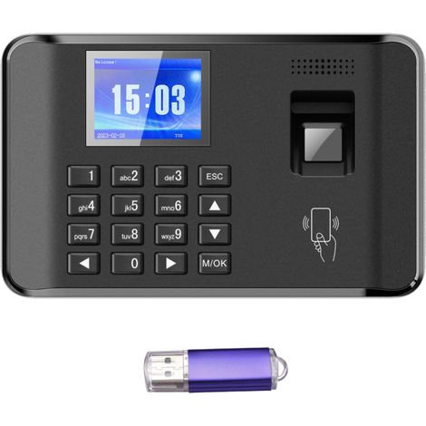 Pointeuse biométrique – empreinte, mot de passe, LCD 2,4", 11 langues, carte ID, gestion du personnel (1/5)
