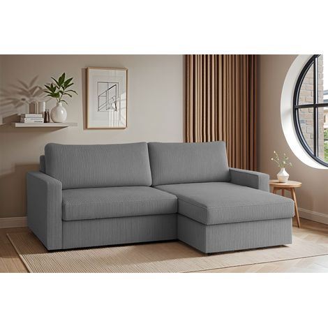 Ecksofa Sofa mit Schlaffunktion BENDIK Stoff Poso Grau Ottomane Rechts (1/3)