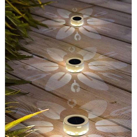 Lampe solaire ronde à LED pour l'extérieur, Motif de fleurs Décoration lumineuse, lumière blanche