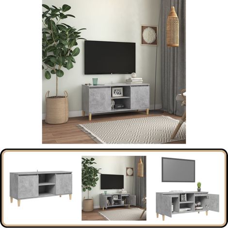Meuble TV avec pieds en bois massif Gris béton 103,5x35x50 cm - Meuble Tv - Meuble Téléviseur - Rangement Tv - Buffet Tv - Meuble Scandinaves (1/5)