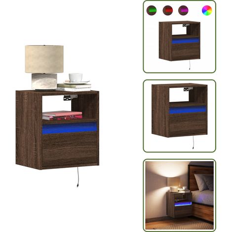 Wand-Nachttisch mit LED-Leuchten Braun Eichen-Optik - Wand-Nachttisch - Wand-Nachttische - Wand Nachtschrank - Wand Nachtschränke (1/5)