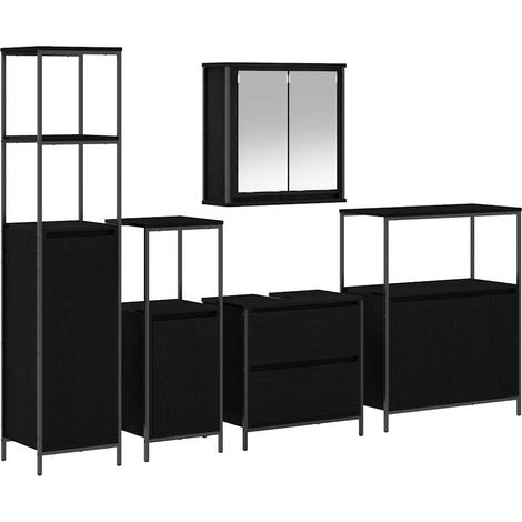 Maison Exclusive - Juego de muebles de baño 5 pcs Negro Madera de