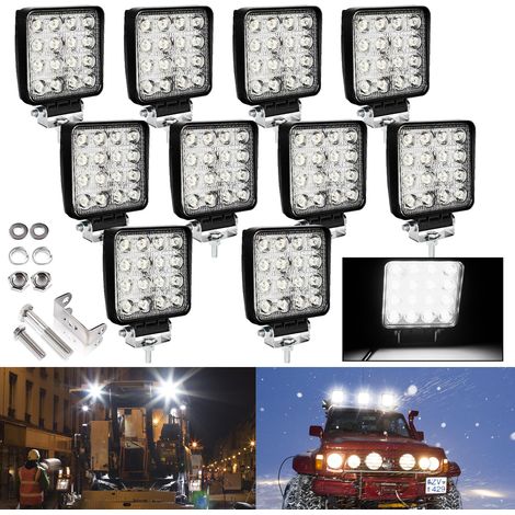 10x 48W Phare de Travail Carre a Leds Angle 60 DC 12V-24V Quad Camion Bateau Tracteur Offroad Impermeable