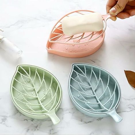 Porte-savon de douche en forme de feuille de porte-savon 3 couls avec plateau de vidange Porte-savon à la mode pour douche Kitchen3 Pack (1/5)