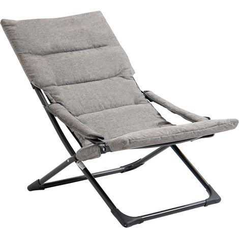 Chaise pliante gris avec coussin amovible– 66 x 94 x 79 cm – Structure en acier et Toile Textilène – Confort extérieur jardin camping terrasse (1/5)