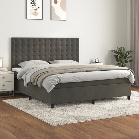 Sommier à lattes de lit et matelas Gris foncé 180x200cm Velours (1/5)