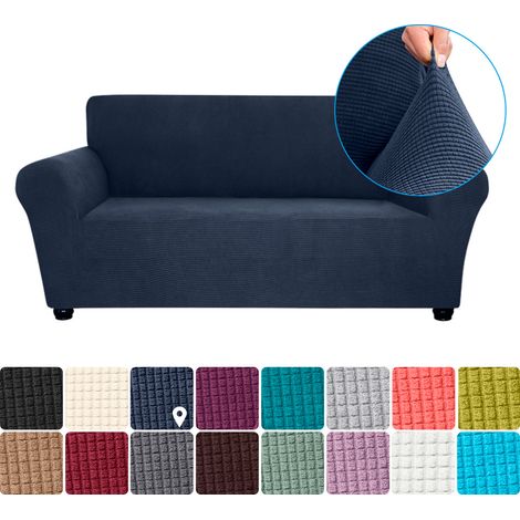 Protège canapé extensible élasthanne moelleux non glissant 2 places lavable pour séjour enfants animaux bleu foncé