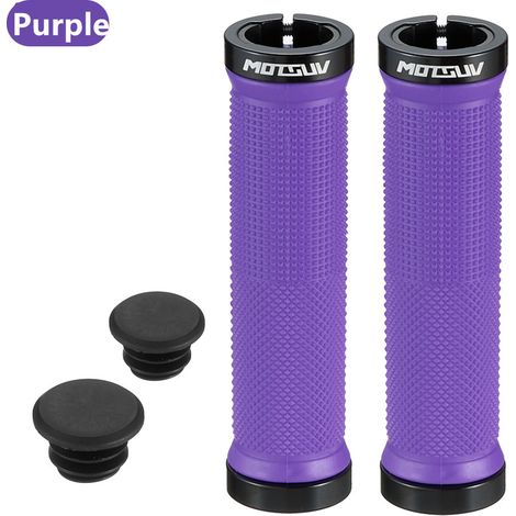 Violet avec étiquette Poignées de guidon, poignées de guidon verrouillables double face en alliage d'aluminium, poignées de guidon antidérapantes en caoutchouc pour vélo (1/5)