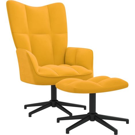 Chaise de relaxation avec repose-pied Jaune moutarde Velours 2 (1/5)
