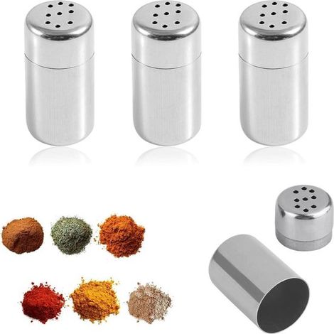 4 mini saleros y pimenteros, mini saleros y pimenteros, acero inoxidable, saleros y pimenteros, juego para diversas especias, para llevar (1/5)
