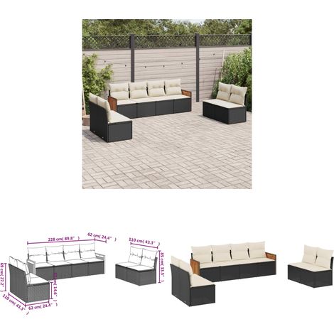 8-tlg. Garten-Sofagarnitur mit Kissen Schwarz Poly Rattan - Gartensofas - Outdoor Möbel - Gartenmöbel Set - Lounge Set - Rattan Gartenmöbel - Home & Living (1/3)