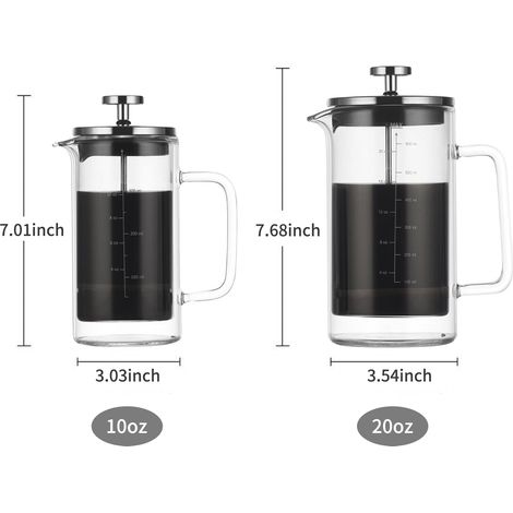 Cafetière à piston à double paroi de 295 ml (10 oz), carafe en verre borosilicate résistant à la chaleur avec filtre en acier inoxydable haute densité. (1/5)