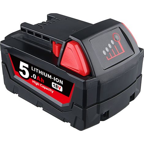 Pdstation – Batterie de remplacement 18V 5.0Ah Li-ion – Compatible Milwaukee M18 – Autonomie prolongée avec affichage LED – Pour outils électriques (1/5)