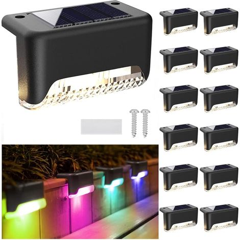 Lot de 12 Luminaires Extérieurs Lampes Solaires à LED Étanches pour Terrasse, Escalier, Clôture, Garde-Corps, Jardin, Cour (Multicolore) (1/5)