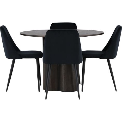Olivia Essgruppe Esstisch Mokka 4 Stühle Velours schwarz. (1/4)