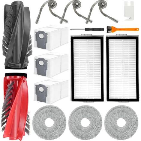 15 Zubehörteile für den Roborock Saros 10R/Qrevo Curv X/Curv 2 Pro Saugroboter: 1 Hauptbürste, 3 Staubbeutel, 2 Filter, 3 Seitenbürsten, 3 Reinigungstücher, 3 Reinigungsdüsen (1/4)