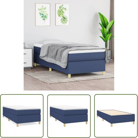 The Living Store Cadre de lit sans matelas bleu 90x200 cm tissu - Cadre De Lit - Lit Simple - Lit Bleu - Literie - Meuble Chambre (1/5)