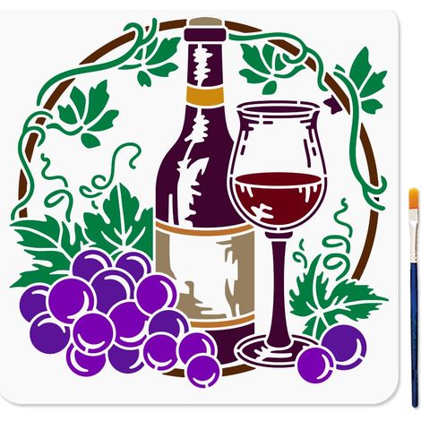 Pochoir à Vin de Raisin Pochoirs pour Verre à Vin Pochoirs en Plastique Réutilisable pour Bouteille 30x30cm avec Pinceau Modèles de Vignes pour L'Artisanat Sur Fenêtre Mur en Bois Décoration (1/5)