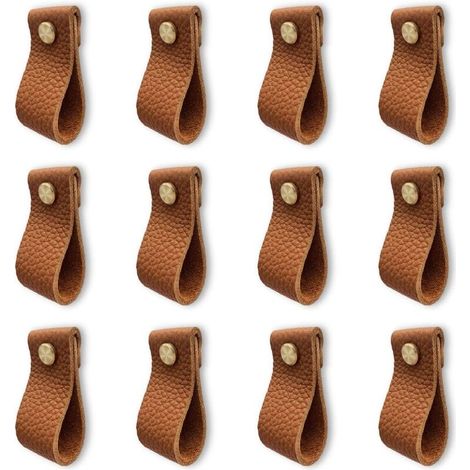 12 Pack Kitchen Cabinet Handles, Leather Furniture Handle, Door Handle with Screw Nuts, Anti-Collision Cabinet Door Knob Drawer Dresser Pulls, Nice Gift, Brown (1/5)
