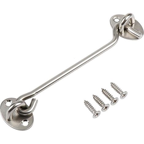 8-inch stainless steel door and window hook, steel color, suitable for barn door locks and window shutters, 1 piece (1/4)