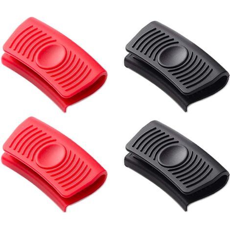 (2 Paar) Silikon-Topfüberzüge, schwarz und rot, ideal zum Kochen. Sie eignen sich für Pfannen und Herdplatten und isolieren und schützen vor Hitze.