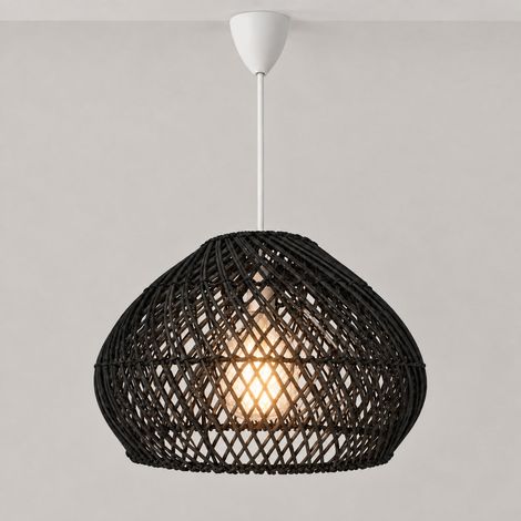 Lámpara Colgante De Ratán Negro "SAORI" - E27 - Ø40 Cm - (1/5)
