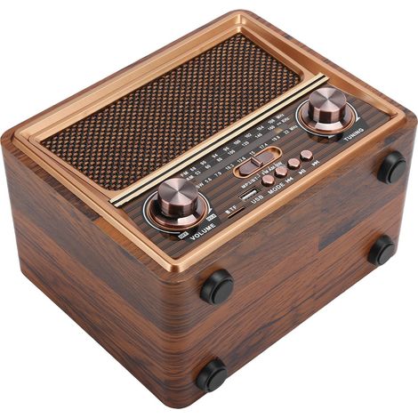 Radio FM/AM/onde courte portable en bois avec haut-parleur Bluetooth, rechargeable et réglable 110V-220V, prise UE